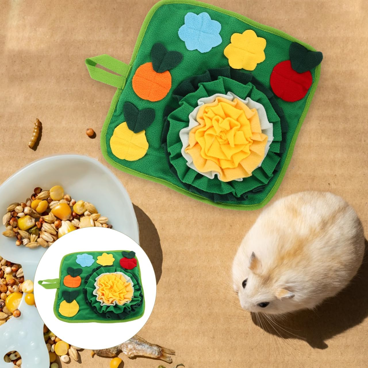 Alasum Small Animal Sniffing Pad 13.6 Inch Soft Foraging Mat Slow Feeder Training Mat for Hamsters Rabbits Guinea Pigs Birds Comfortable Pet Feeding Toy image number 5