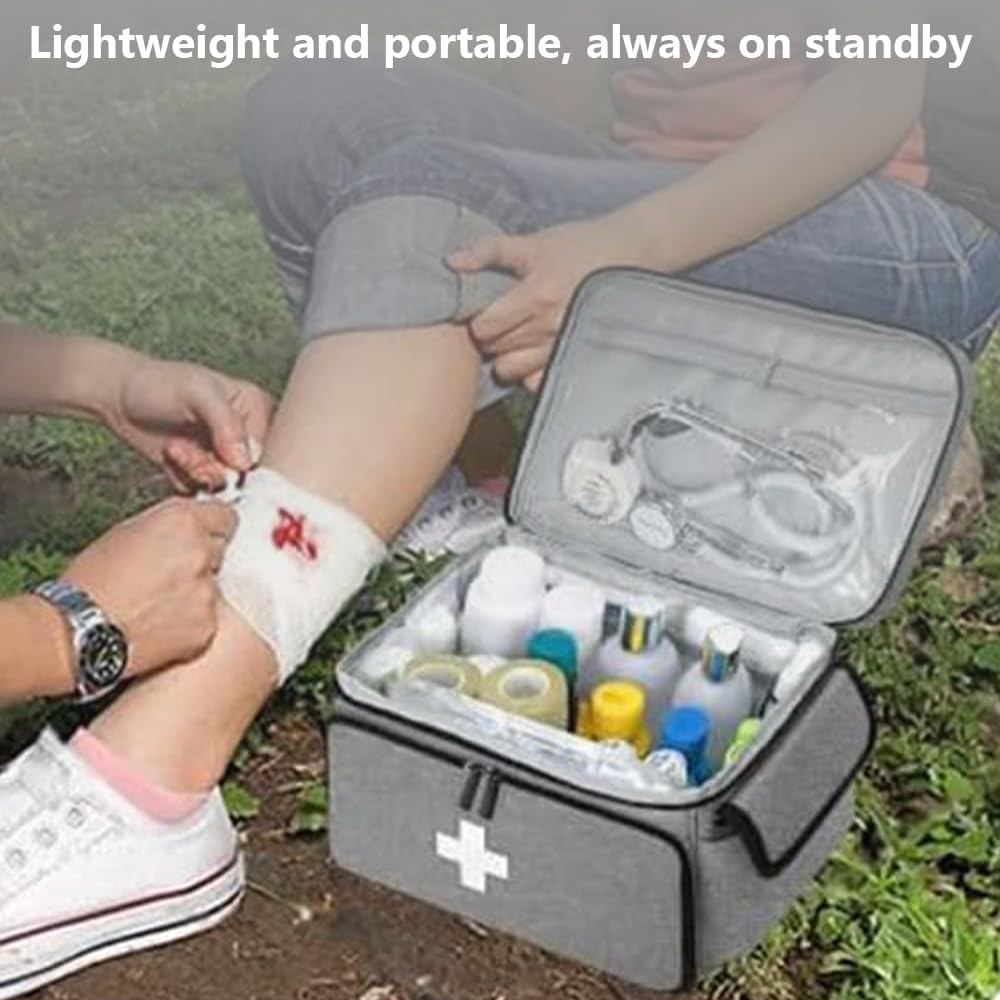 Portable Medical Storage Case, Large Capacity Medicine Supply Organizer Box, with Handle & Compartments for Home, Travel, Car Emergency Kit (Gray) image number 3