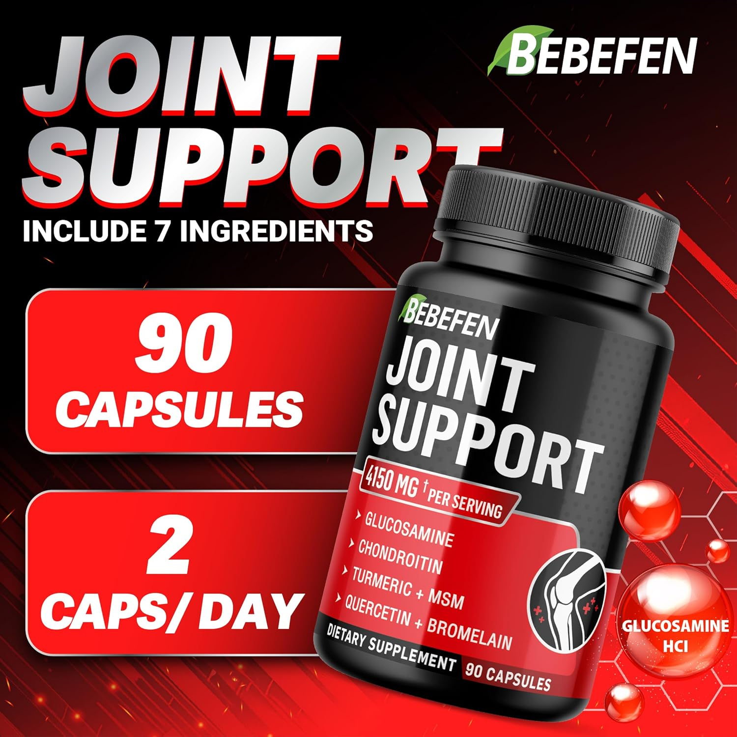 Joint Support Supplement 4150 Mg Equivalent with Glucosamine Hcl, Boswellia Serrata, Chondroitin Sulfate, Turmeric Root, Quercetin, MSM, Bromelain - 90 Capsules image number 6