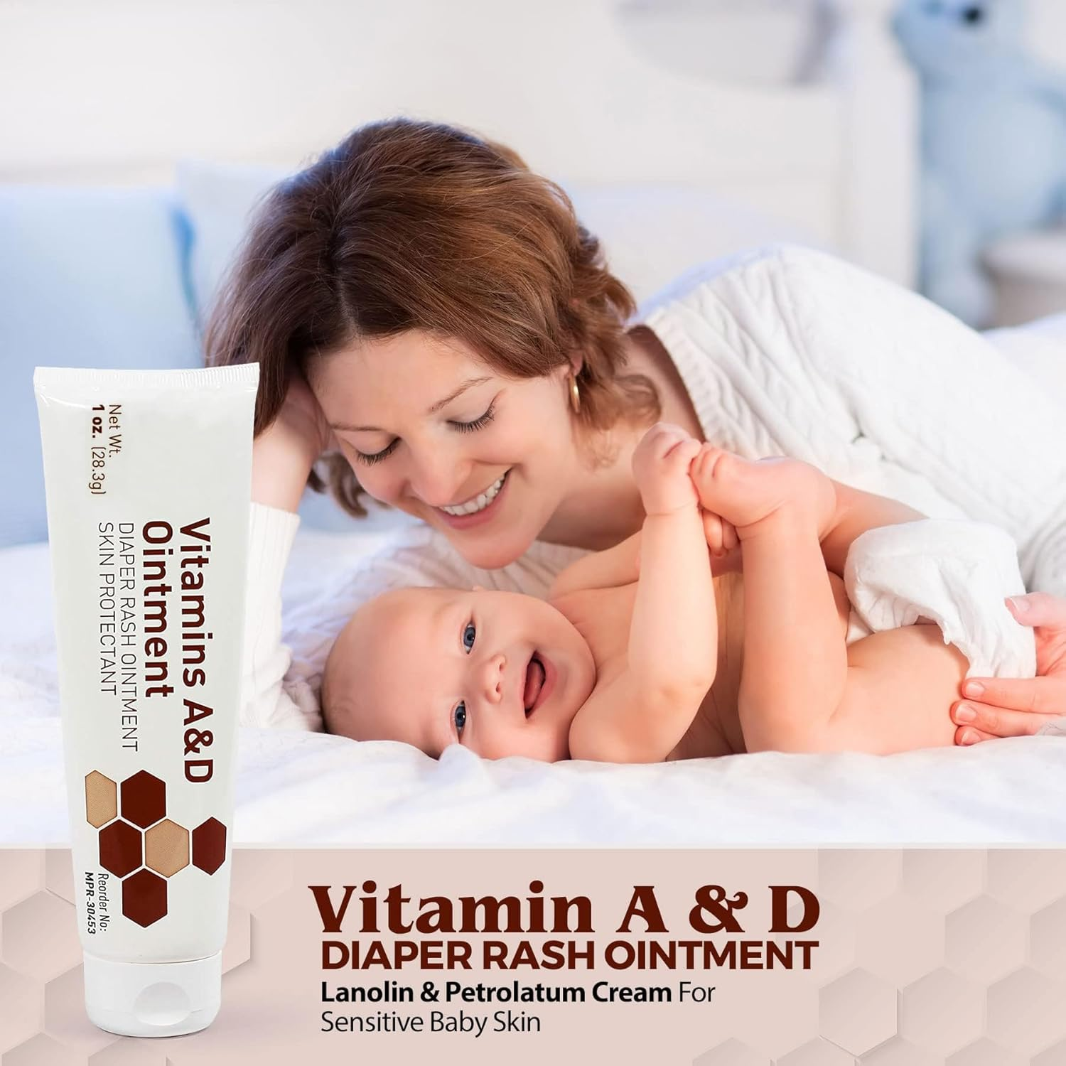 Medca Vitamin a & D Diaper Rash Ointment- Protectant Cream for Sensitive Baby Skin - Lanolin & Petrolatum Formula, Dry-Cracked Hands/Feet/Face Skin, 1Oz Tube, Pack of 4 image number 2