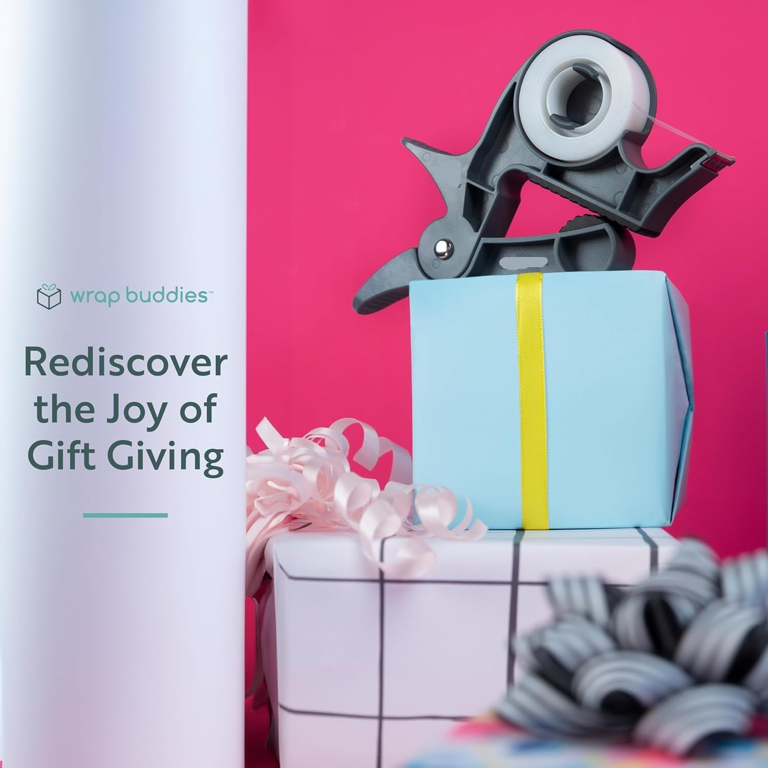 Tabletop Gift Wrapping Tool, 2 Clamps - Gift Wrap Clamp with Tape Dispenser for Easier Gift Wrapping This Holiday - Slate Grey