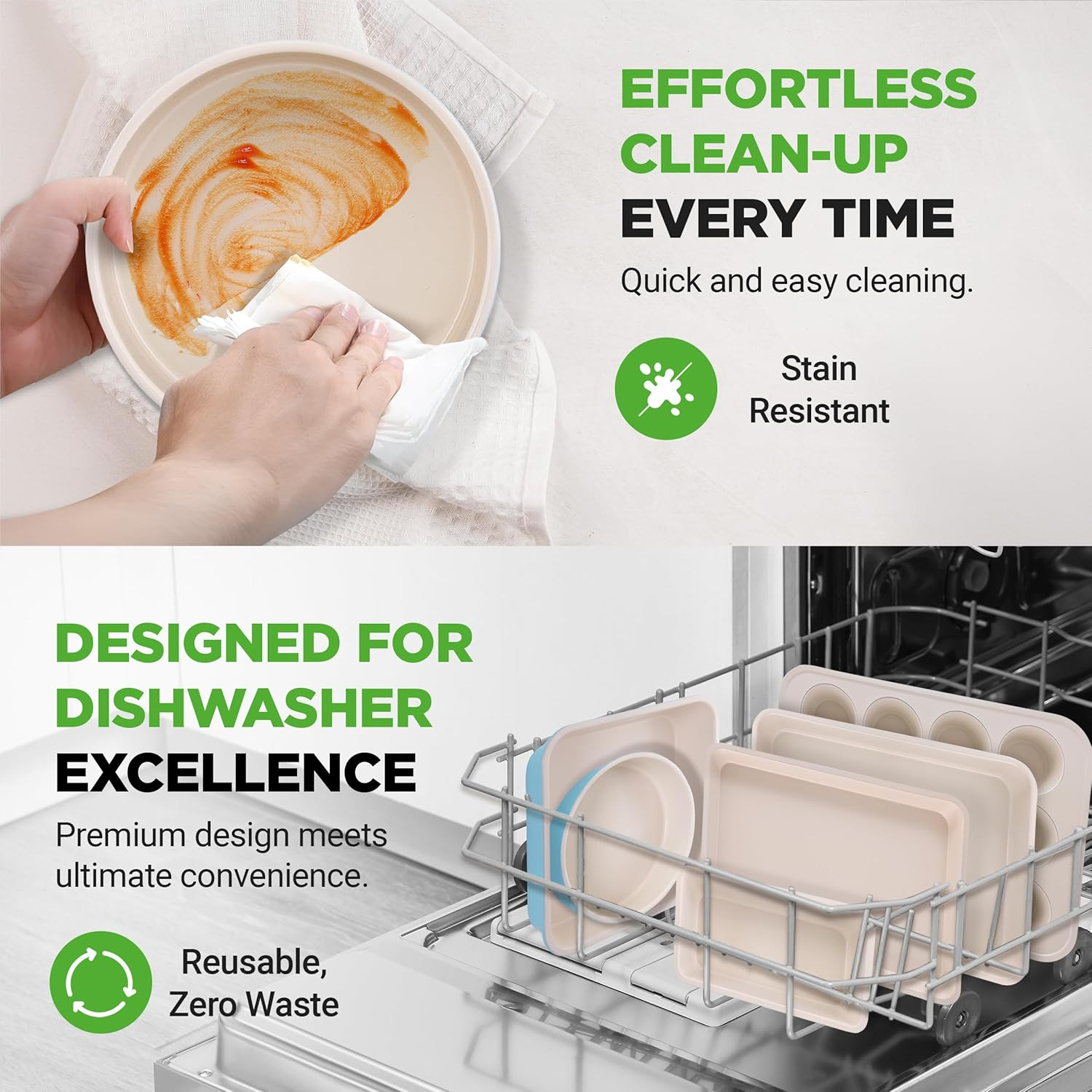 Nutrichef 6-Pcs Kitchen Oven Baking Pans - Non-Stick Baking Sheets Set, Attractive Green Pans & White inside Pan, Quality Kitchenware for Cooking & Baking Cake Loaf, Muffins & More image number 5