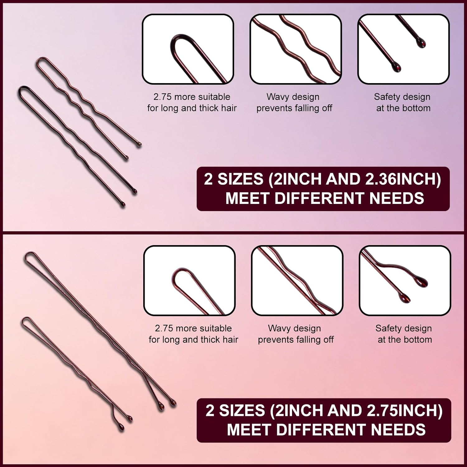 Pack of 200 Hair Pins Bobby Pins Brown Hair Clips Hair Pins for Women Lady Girls Hair Accessories Bun Pins with 100 Pieces Invisible Clear Hair Bands (Brown)