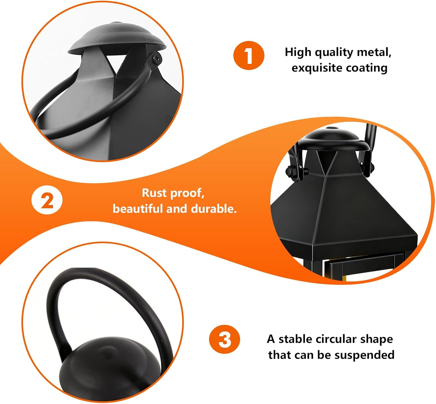 Lantern Black Metal 22 Cm, Weatherproof Candle Lantern for Outdoors, Garden and Cemetery, Outdoor Lantern, Garden Lantern, Metal Candle Holder, Lantern, Retro Decoration for Balcony, Christmas, Table image number 6