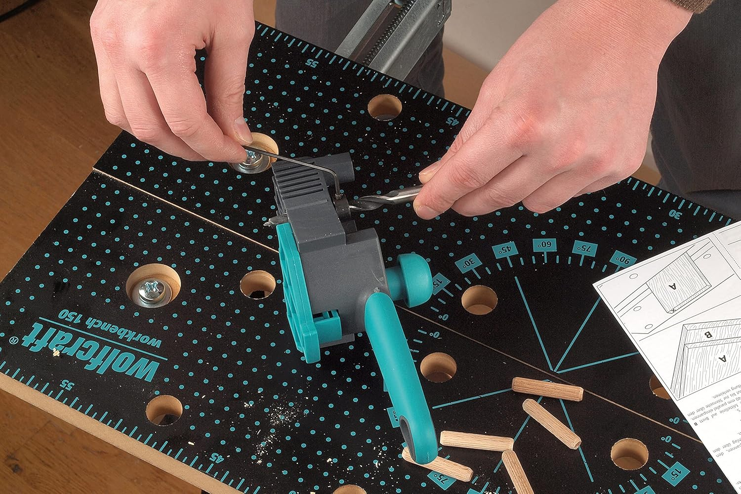 Wolfcraft Dowelmaster &ndash; Dowel Gauge for Wood Joints I 4640000 I Drill Gauge for Perfect Corner, T-Butt and Edge-To-Edge Joints in Boards/Wood