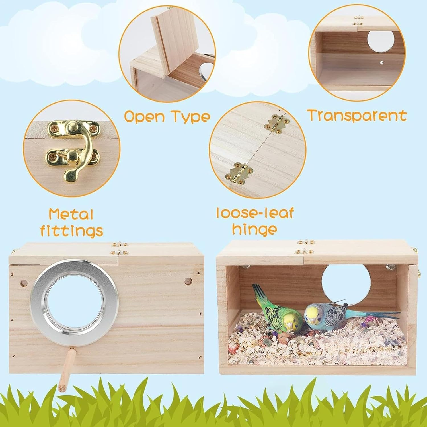 Bird Breeding Box - Transparent Bird House - Lovebirds, Canary, Budgerigar Cockatiel Breeding House, Conure Nesting Box with Clear Acrylic Window image number 6