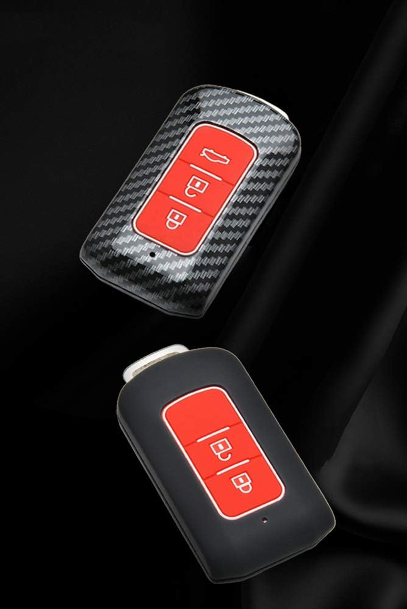 Ontto ABS Car Key Fob Cover Keyring for Mitsubishi ASX Outlander L200 Eclipse Lancer 10 Pajero Sport Accessories Remote Key Shell Plastic Silicone Key Case Key Holder Protector 2 Buttons Carbon Black image number 5