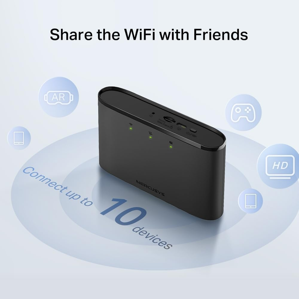 Mercusys 4G LTE Mobile Wi-Fi, 2200 Mah Battery, 4G Network, 150 Mbps Wifi Speed, SIM Card Plug & Play, Easy Setup & Use, App Control, Connect up to 10 Devices (MT110) image number 6