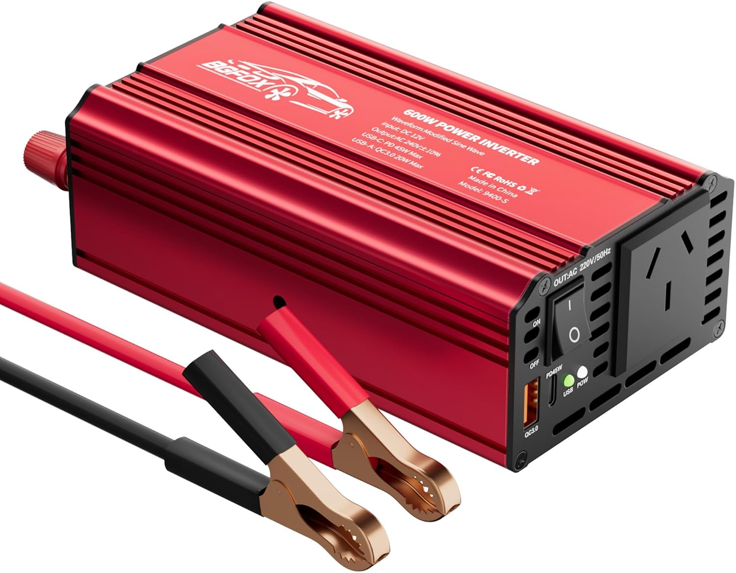 600W Power Inverter DC12V to 230V 240V AC Car Inverter with PD45W and QC 3.0 20W 4.8A USB Port to Charge Your Game Consoles, Car Electronic Devices - Red image number 1
