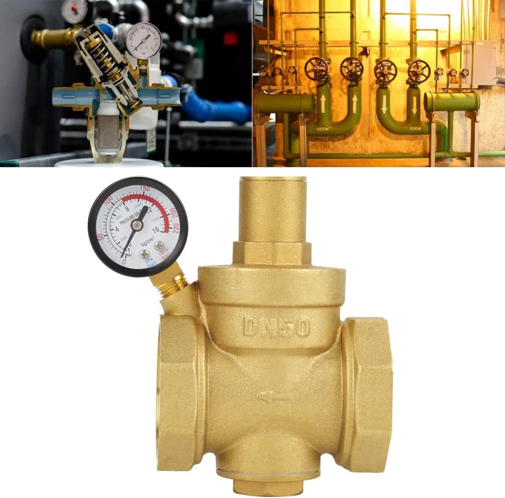 Tyenaza DN50 Water Pressure Regulator Valve, Adjustable Water Pressure Reducer with Gauge Meter for RV, and Inlet Screened Filter