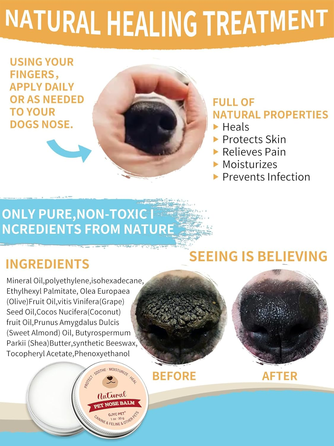 Pet Nasal Balm, 30 G, Gentle, Non-Irritating Moisturizer with Grapeseed and Coconut Oils for Dogs and Cats