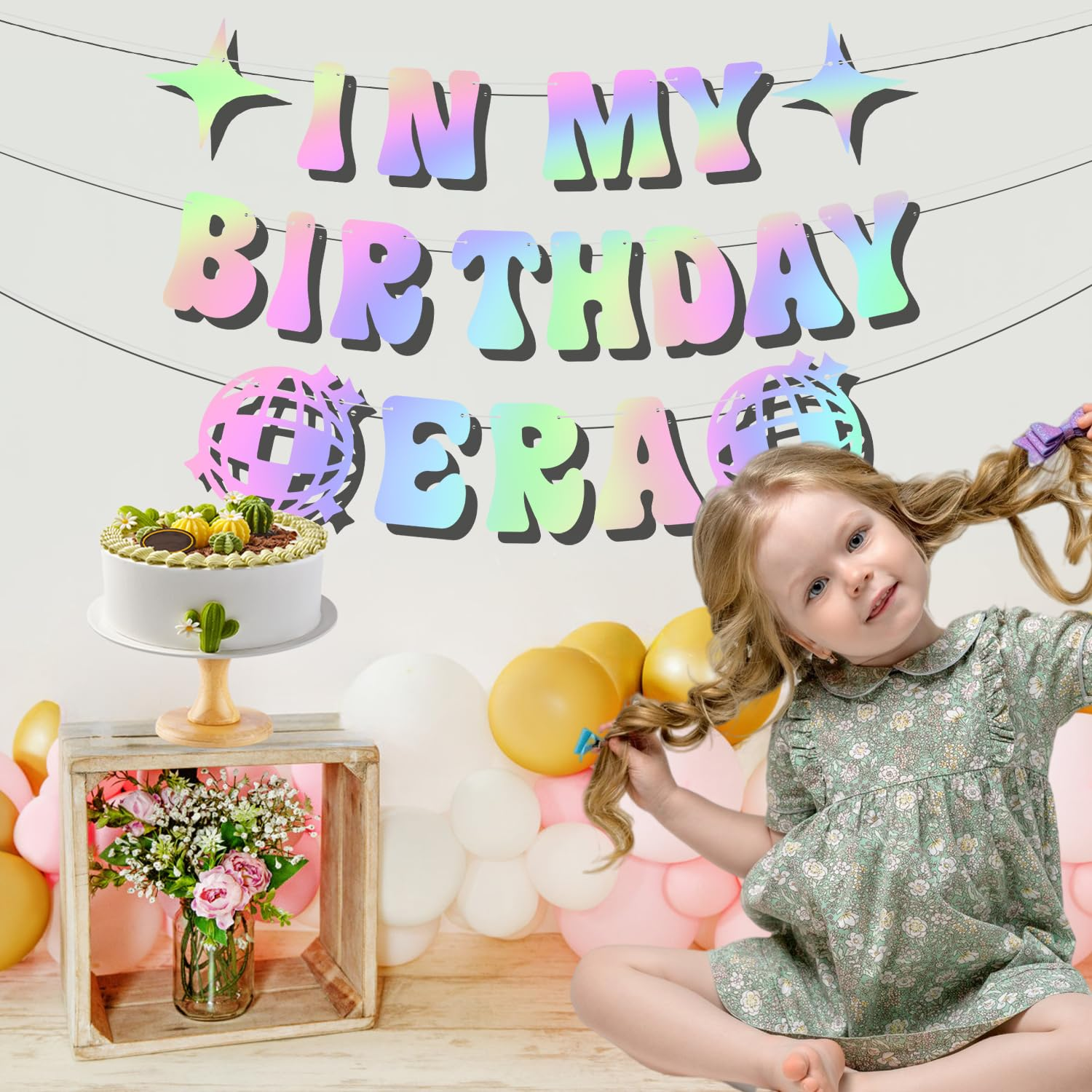 Party Banner, Holographic Color in My Birthday Era Backdrop Pre-Strung Birthday Era Decorations Banner for Friends Party Birthday Party image number 6