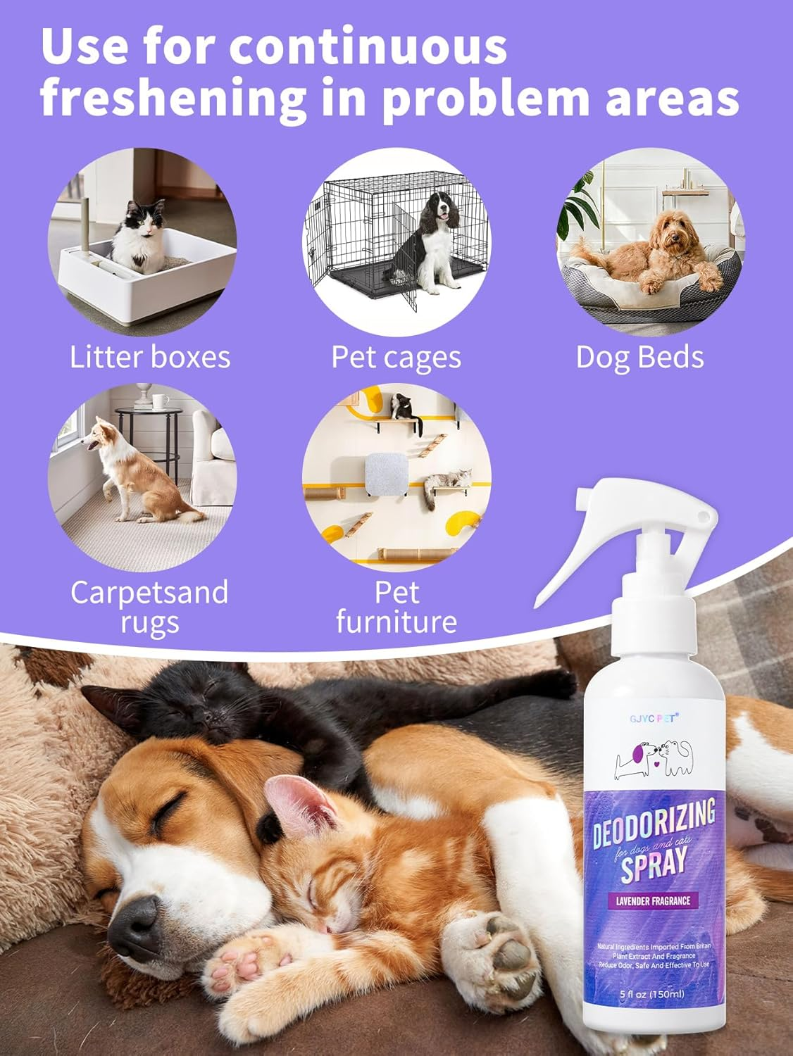 Pet Deodorizing Spray with Lavender Fragrance, 150Ml, for Litter Boxes, Pet Cages, and Pet Areas image number 4