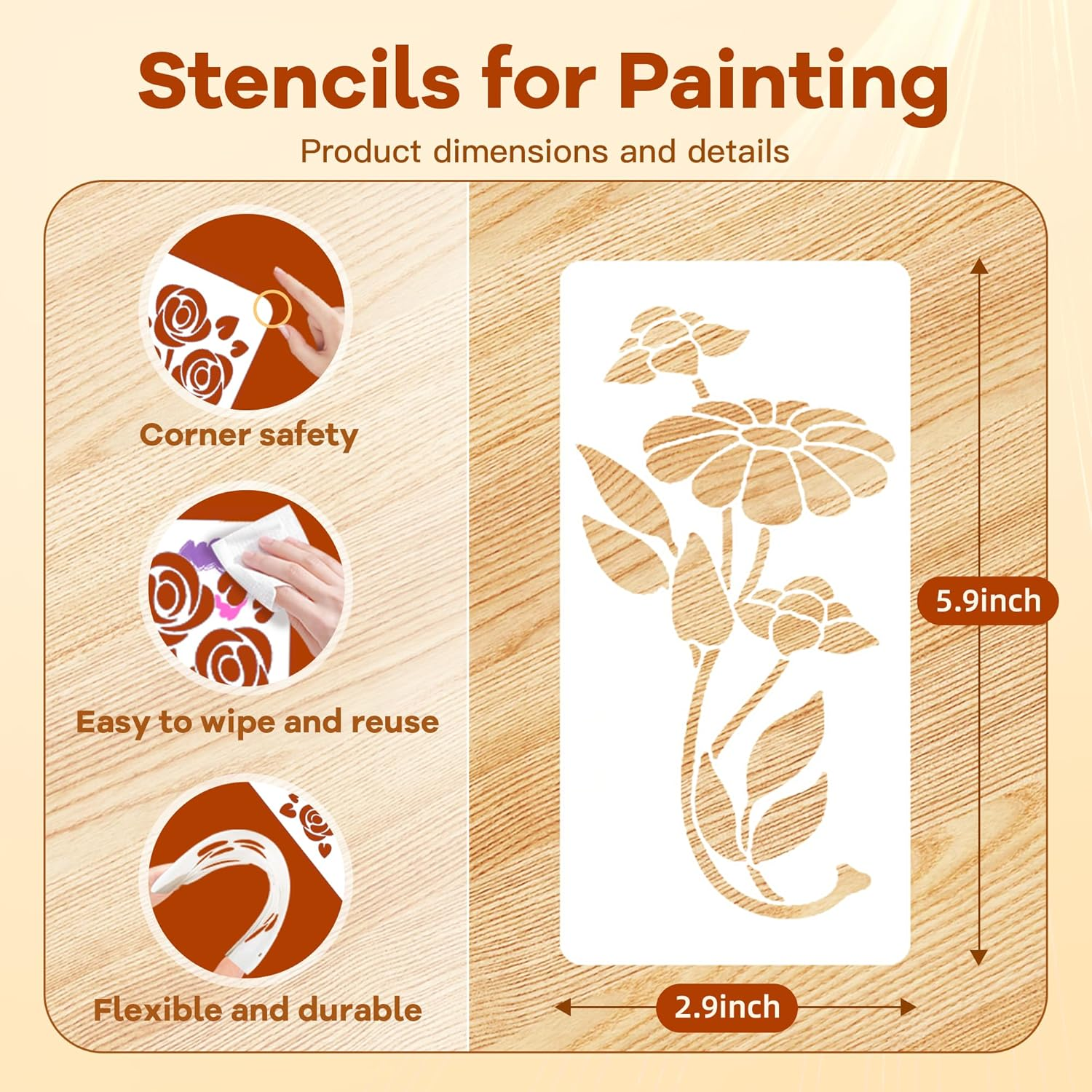Flower Stencils for Painting,Stencils for Crafts Reusable,Diy Decoration 17Pcs image number 4