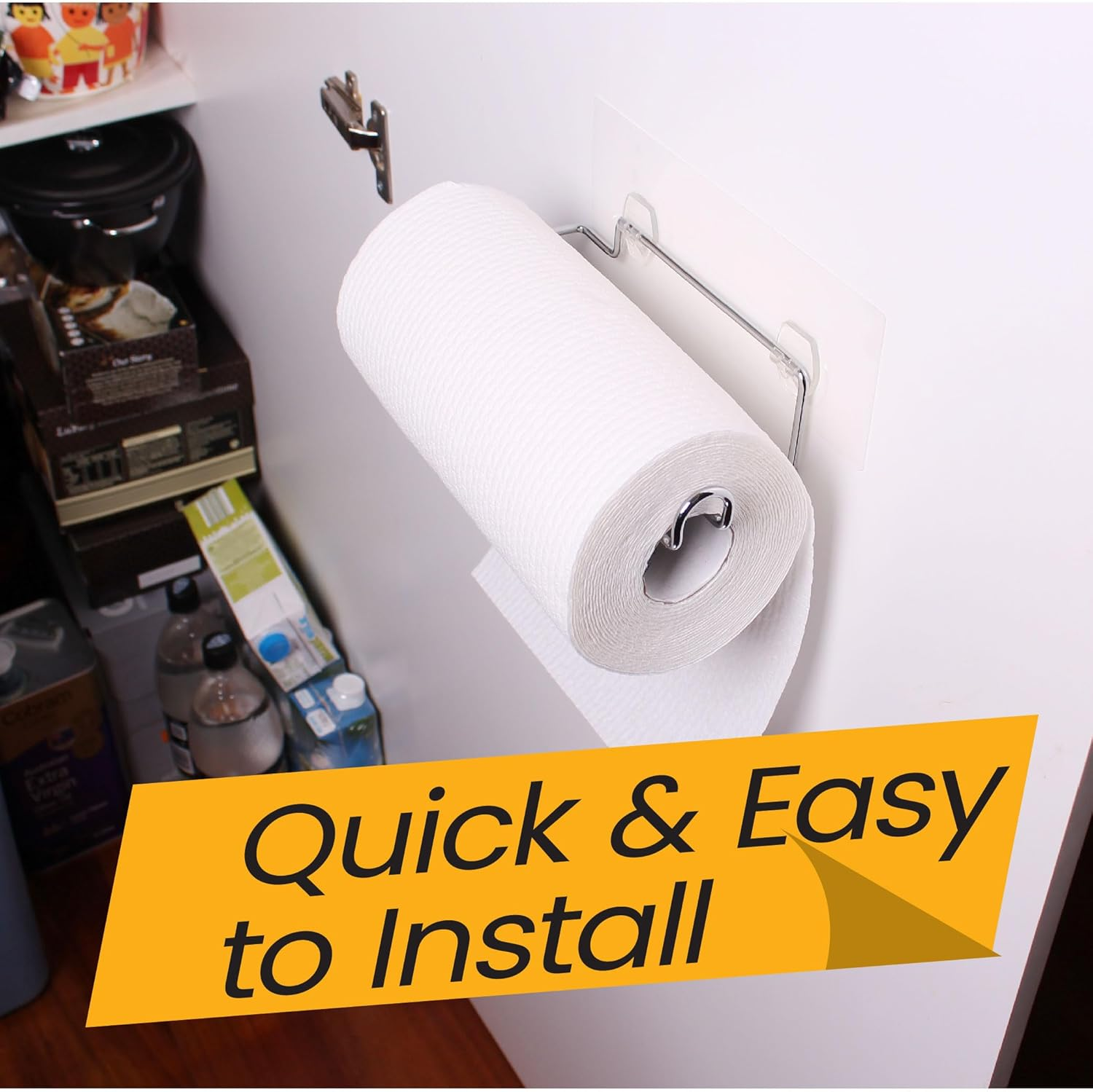 I-Hook Paper Towel Holder &ndash; High Gloss Stainless Steel, Nano Suction Reusable, Holds up to 3Kg, Heat & Water Resistant, Rust-Proof, Fits inside Cupboard Doors & under Cabinets, 10X23X6Cm image number 2