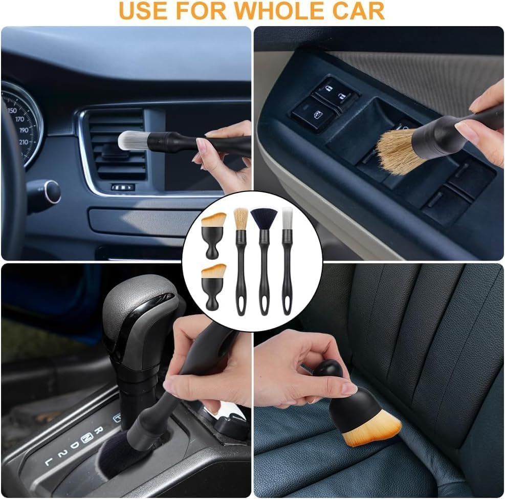 4 PCS Car Detailing Brush Set, Car Brush Interior, Car Detailing Brushes Duster with Soft Bristles, Car Cleaning Brush Dust Removal Brushes Tool for Interior/Exterior Automotive Trim Wheel Rim image number 2