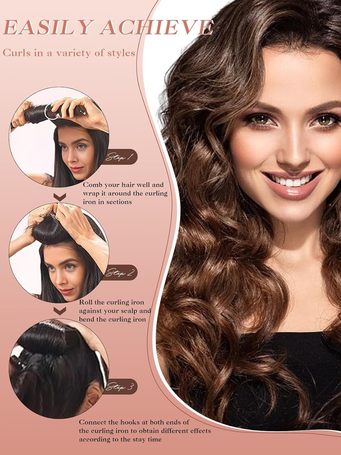 NUNFLUE Heatless Curls Overnight Set - Jumbo Soft Curling Rods to Sleep In, No Damage Velvet Curling Rods with Silk Scarf, Non-Heating Overnight Blowout Styling Tools All Hair Types - Red-Brown image number 3