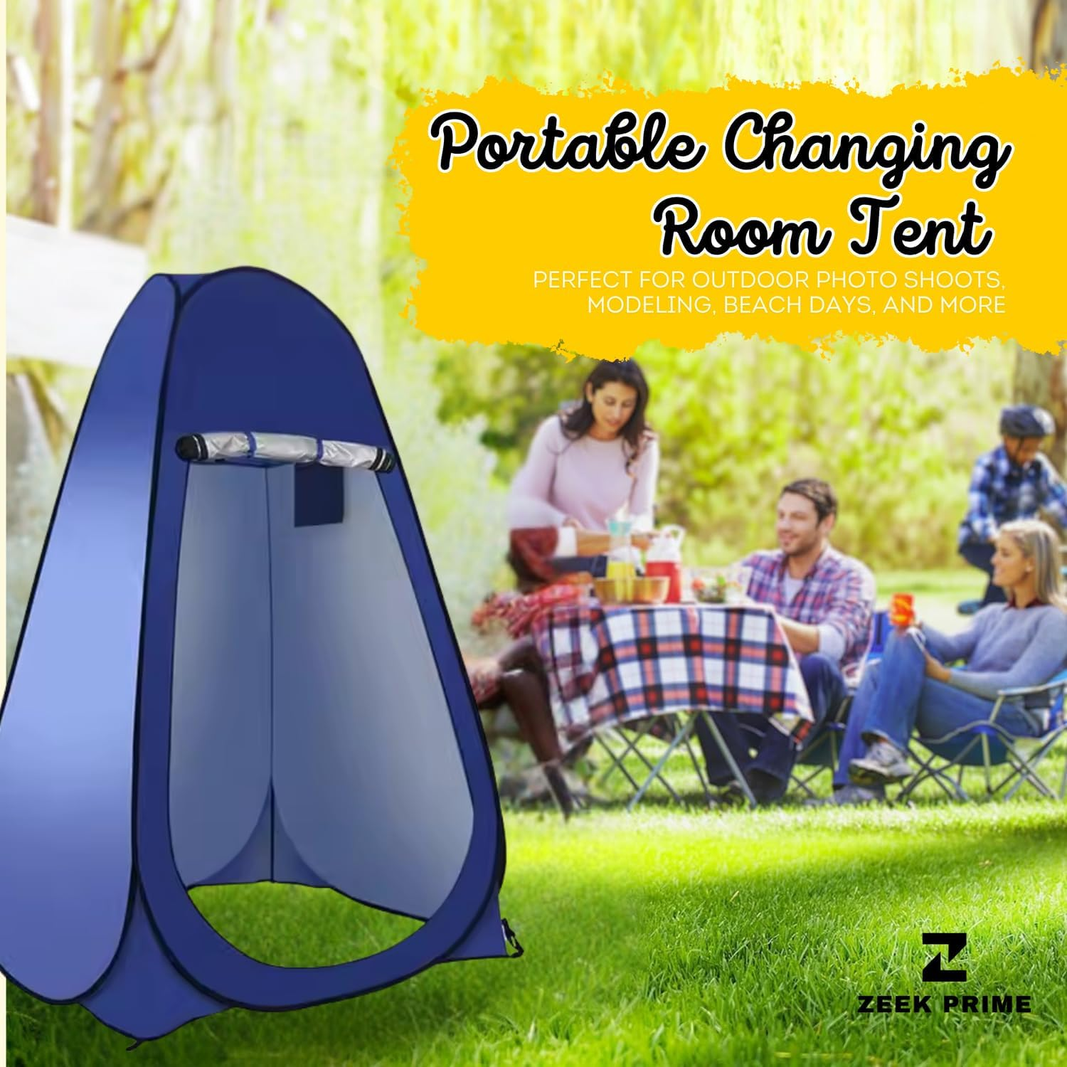 ZEEK PRIME - Camping Waterproof Pop-Up Tent with Two Windows &ndash; Portable Outdoor Privacy Shelter for Shower, Toilet & Changing | 170T Polyester, Lightweight Single & Double Sizes with Carry Bag &ndash; Blue image number 4