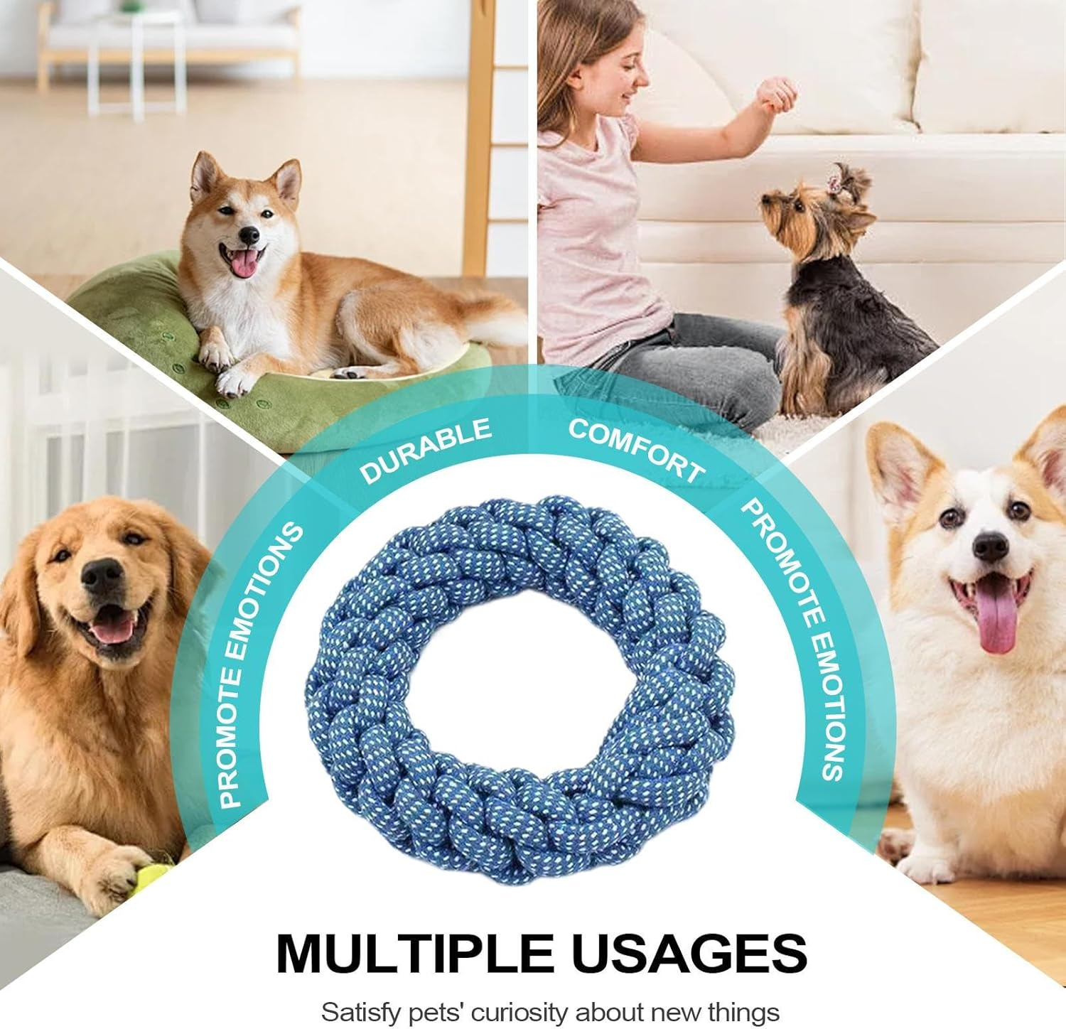 Dog Toys Rope | Puppy Teething Toy | Elastic Lightweight Rope for Medium and Large Aggressive Pets Training image number 2