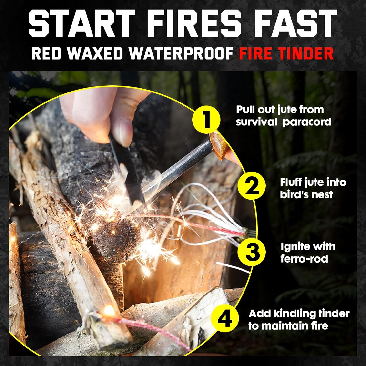 100 Feet 550 Paracord 550 Fire Cord with Fishing Line and Fire Starter Tinder Mil-Spec Type III Paracord 5/32 Diameter 550 Cord Fire Cord 4 in 1 image number 1