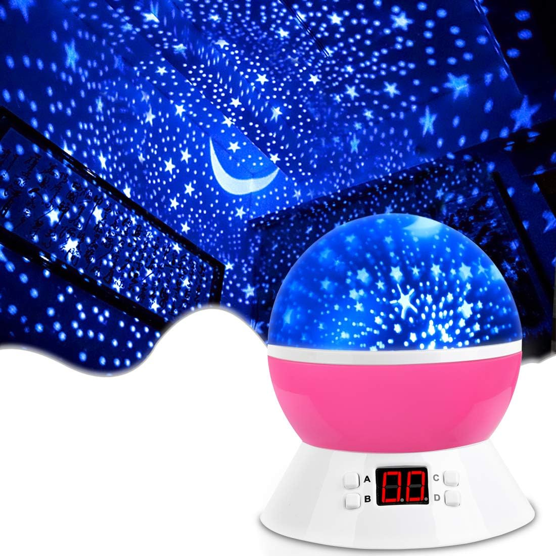MOKOQI Star Projector Night Lights for Kids with Timer, Gifts for 1-14 Year Old Girl and Boy, Room Lights for Kids Glow in the Dark Stars and Moon Make Child Sleep Peacefully and Best Gift- White