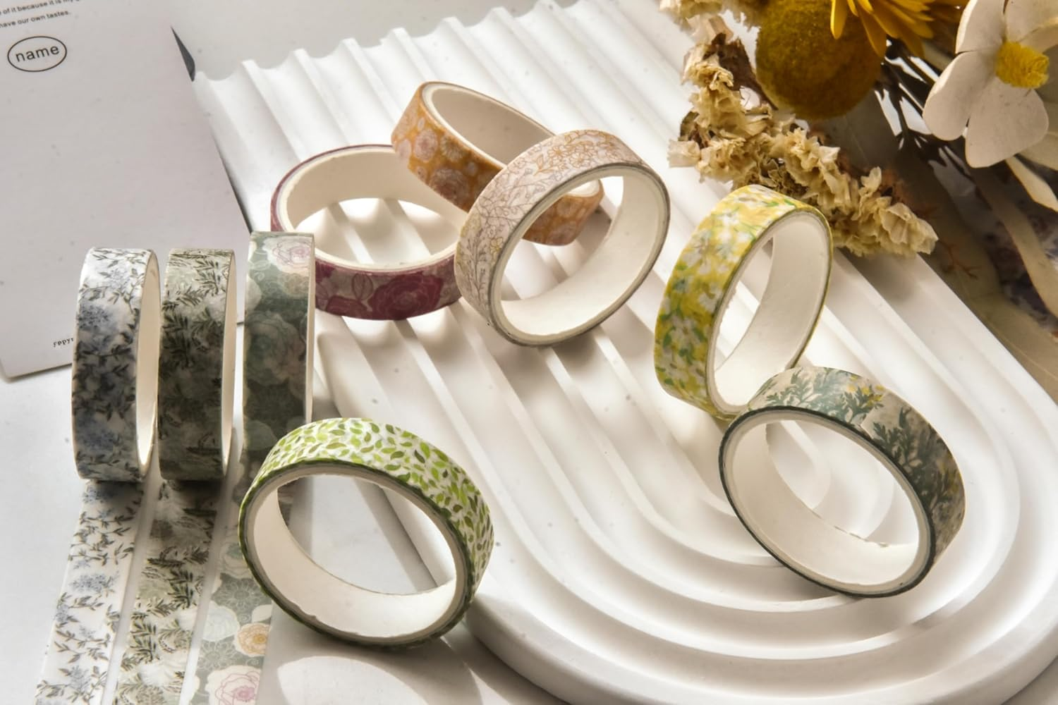 YUBX Flowers Washi Tape Set 30 Rolls Floral Patterns Decorative Skinny Slim Masking Tapes for Arts, DIY Crafts, Journals, Planners, Scrapbook, Wrapping (Greens Thrive)