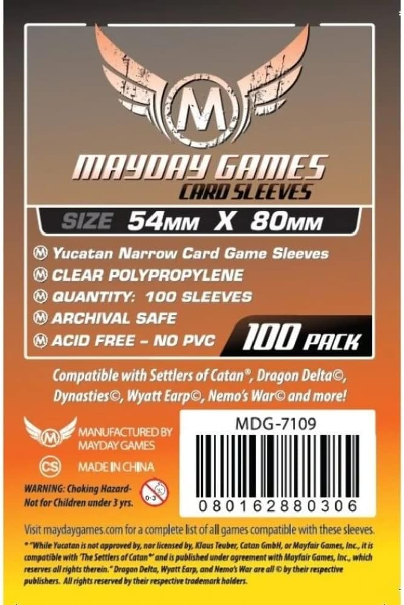 Mayday Mayday Yucatan Narrow Card Game Sleeves (Pack of 100), 54 MM X 80 MM Card Sleeve