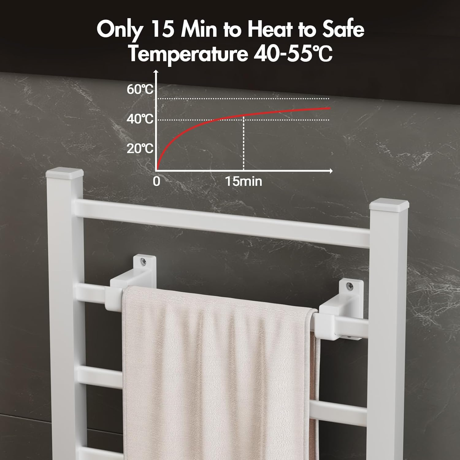 6 Bars Heated Towel Rail, Wall Mounted Towel Rack, Aluminium Electric Towel Warmer Dryer Rail Waterproof for Bathroom, Silver image number 4