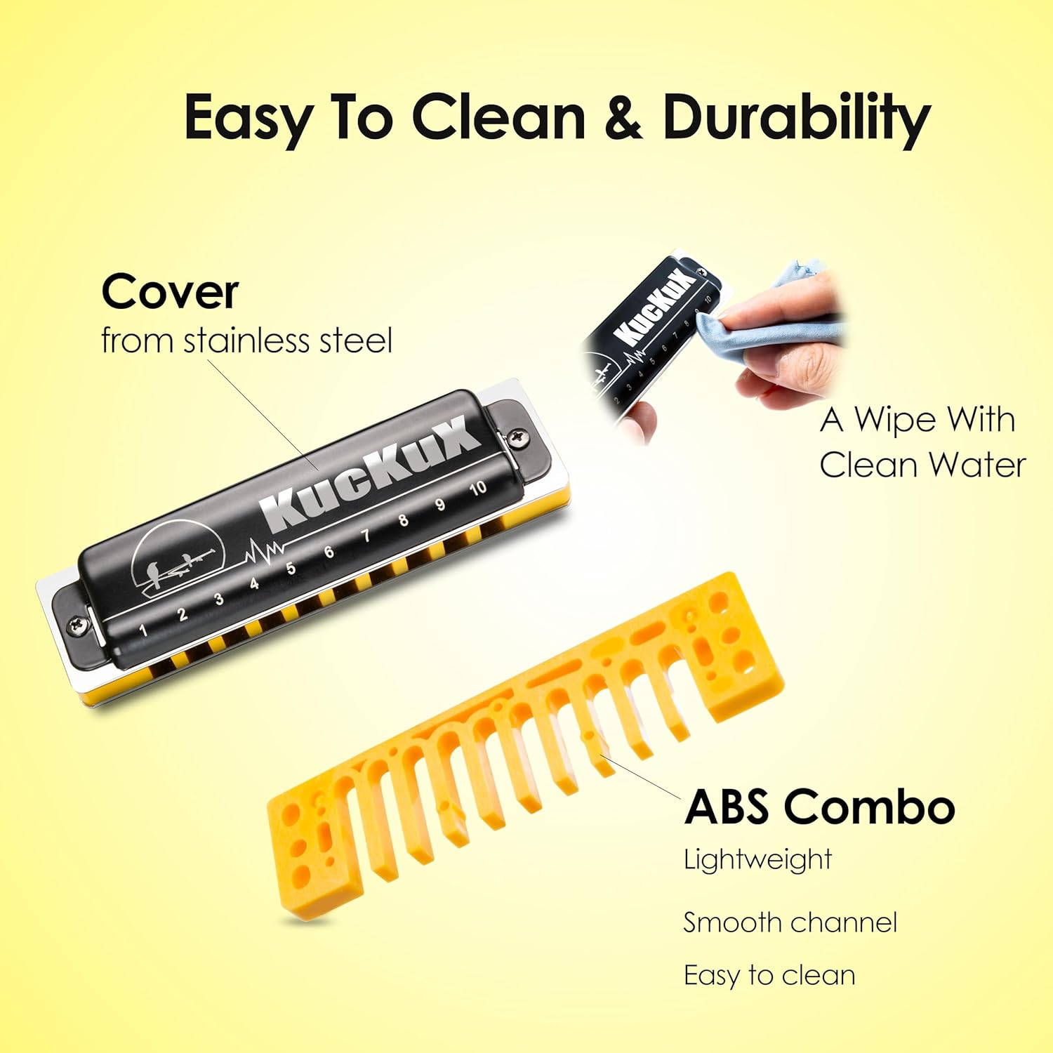 Diatonic Harmonica of a Flat Key,Blues Mouth Organ 10 Hole 20 Tones, Reed of Phosphor Bronze, ABS Combo, Easy-Clean Cover,10 Hole Blues Harp for Adult, Beginner - Black Ab image number 3