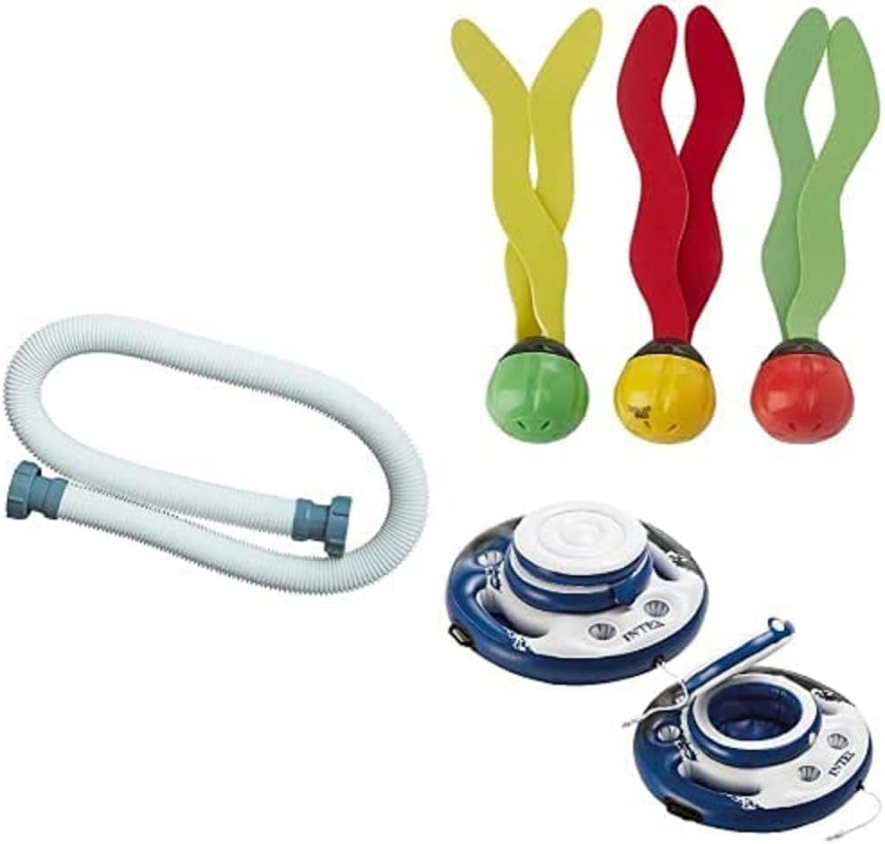 Intex Swimming Pool Hose, 38Mm White + Underwater Fun Balls, Assorted Colors, 3 + Mega Chill Inflatable