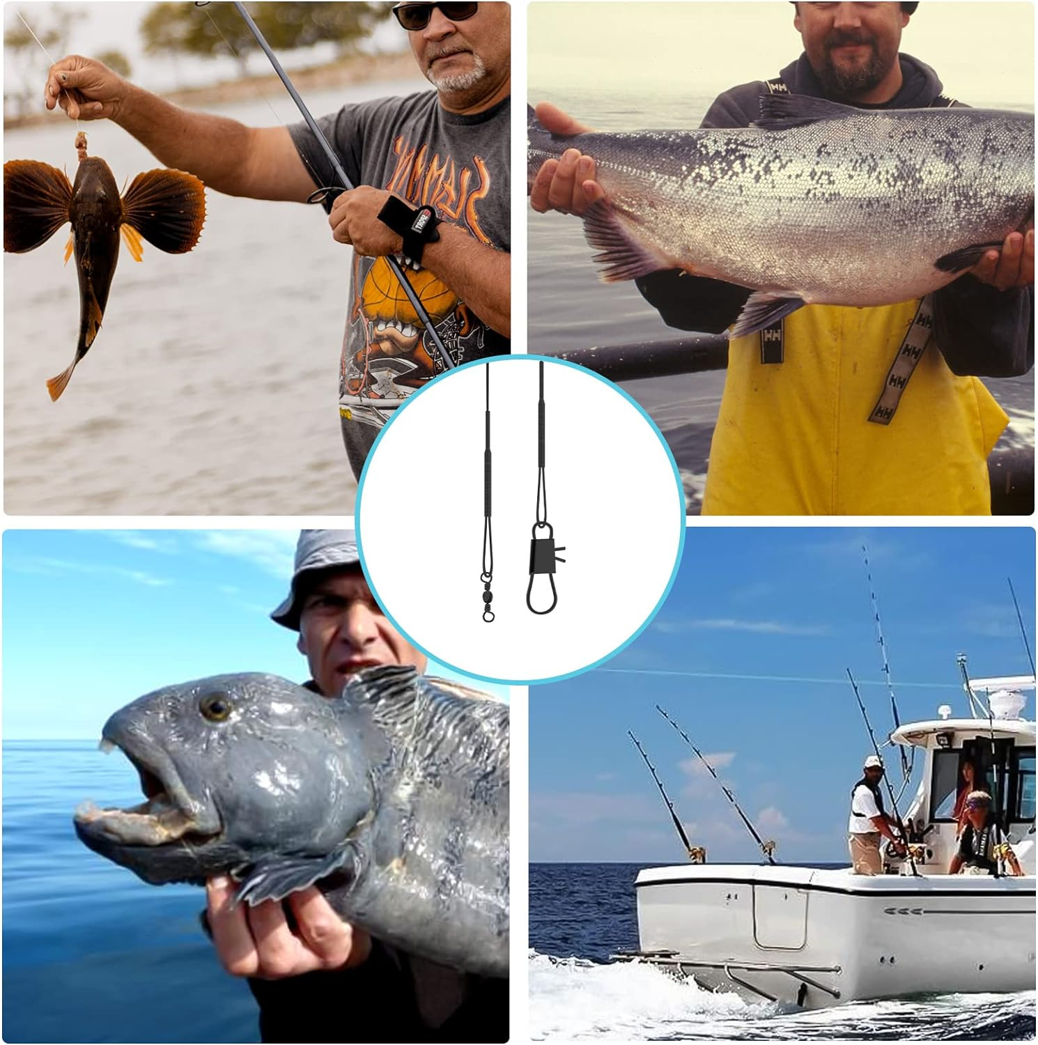 KINBOM 60Pcs Fishing Tackle Leaders, Stainless Steel Fishing Leader Line Wire with Swivel Buckles for Saltwater & Freshwater Connecting Fishing Tackle Lure or Hook image number 2