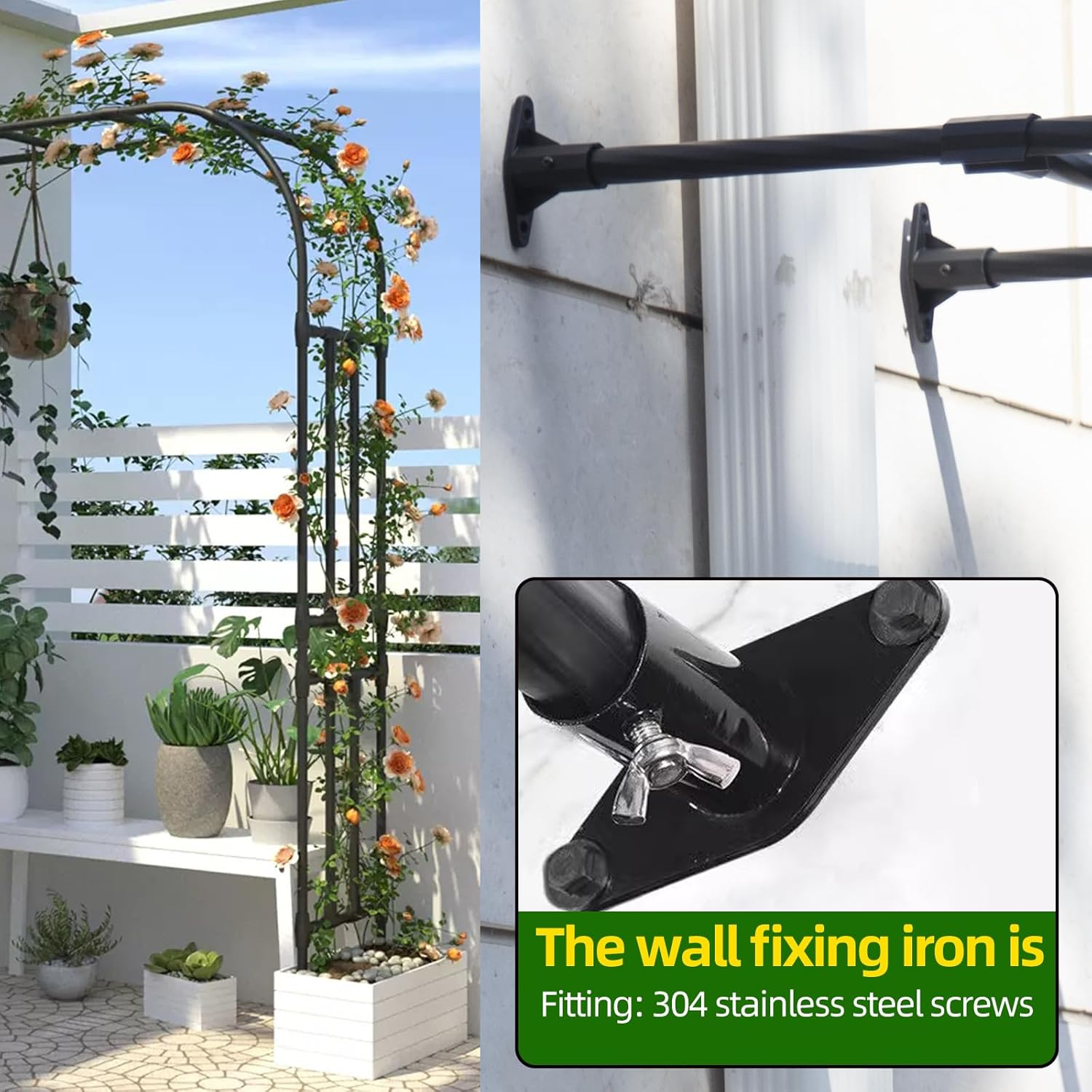 Half Sided Arch BUKLIYN against the Wall Garden Arch Trellis - 94.5In Iron Garden Arch Arbor Trellis for Climbing Plants Outdoor - Garden Arch Trellis Arbor for Home Yard and Garden