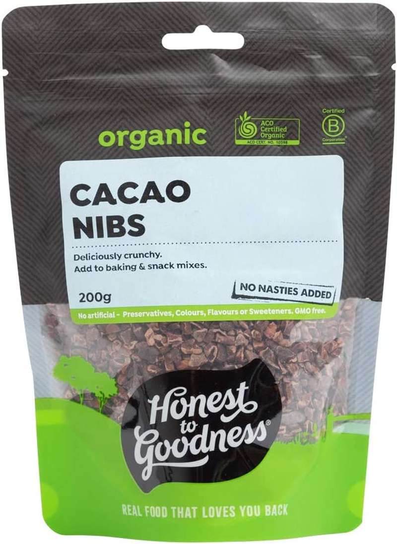 Honest to Goodness, Organic Cacao Nibs, 200 Grams - Pure, Unprocessed Chocolate in Its Finest Form! a Natural and Sugar-Free Alternative to Chocolate Chips! image number 1