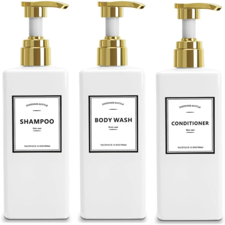 White Shampoo and Conditioner Dispenser, 500Ml Set of 3 Empty White Shower Bottles with Pump, Shampoo Bottles for Bathroom, Kitchen, Solon image number 1