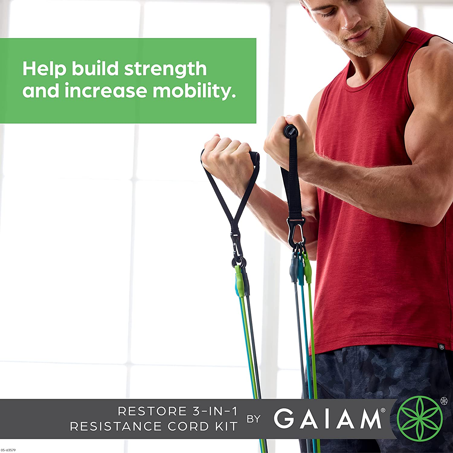 Gaiam Restore 3-In-1 Resistance Band Kit - Exercise Cord with Comfort-Grip Foam Handles and Easy-Adjust Interchangeable Strength Bands for High Intensity Training - Light, Medium, and Heavy Resistance image number 4