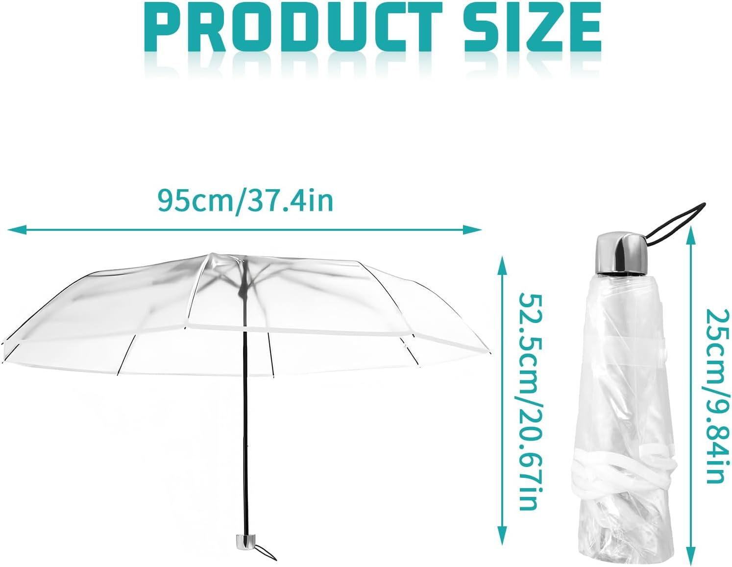 Clear Umbrella, White Transparent Umbrella, Windproof Folding Travel Umbrella, Portable Folding Umbrella, Tri-Fold Clear Rain Umbrella, 8 Ribs Strong and Fastened, Windproof