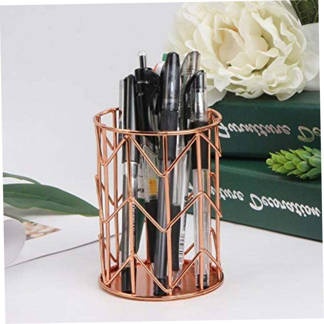 Metal Pencil Holder Multipurpose Desk Organiser Rose Golden Pen Holder for Makeup Brush Penrose