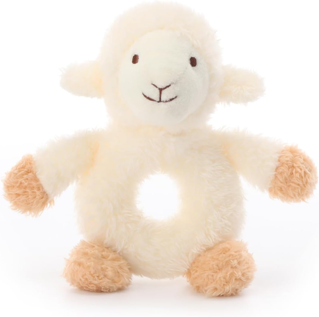 Apricot Lamb Baby Lamb Soft Rattle Toy, Plush Stuffed Animal for Newborn Soft Hand Grip Shaker over 0 Months (Lamb, 4 Inches) image number 2