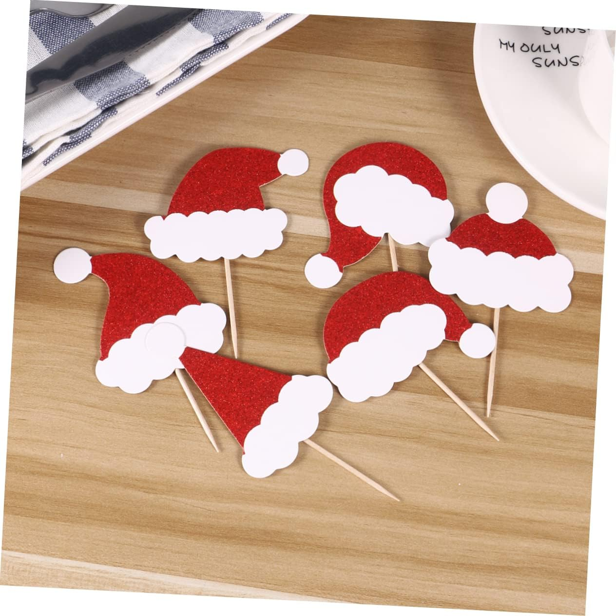 LABRIMP Design Cartoon Christmas Hat Pattern 24Pcs Cake Toppers Food Picks Decorative for Christmas Parties