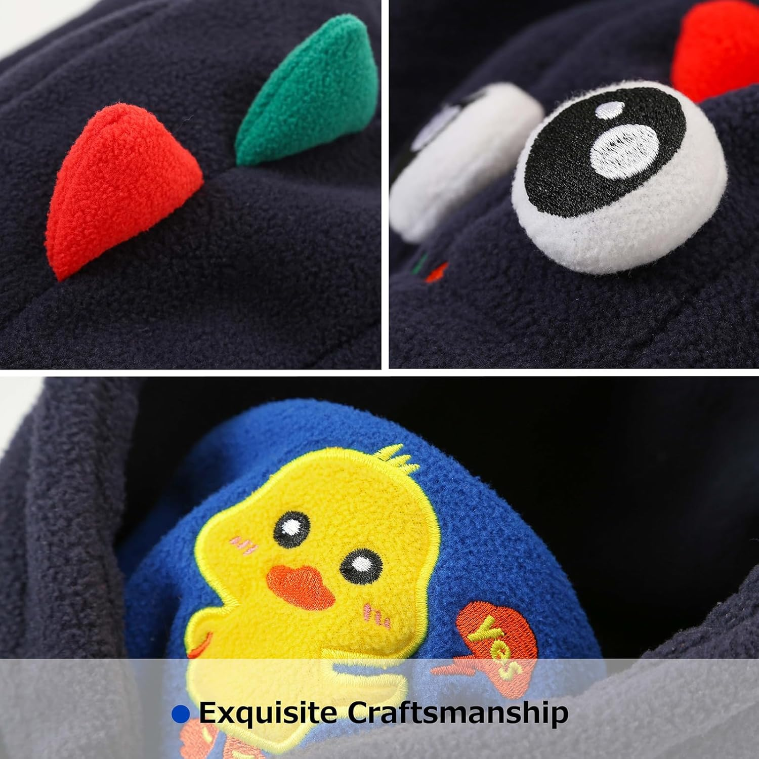 AQIIGOSE Kids Balaclava Ski Mask, Windproof Thermal Fleece Winter Hat for Boys & Girls, Adjustable Fit for Cold Weather, Cycling, Hiking, Snow Play - Navy Blue - Dinosaur image number 4