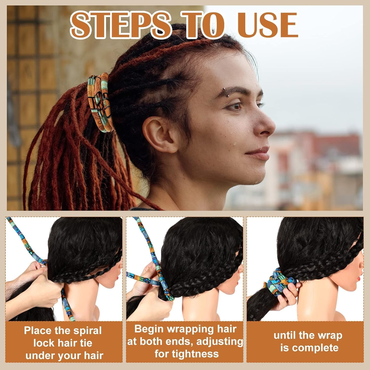 2 Pcs Spiral Lock Hair Tie Dreadlocks Accessories for Men Women Bendable Hair Tie Dreadlocks Ponytail Holder Long Dread Bands for Braids image number 1