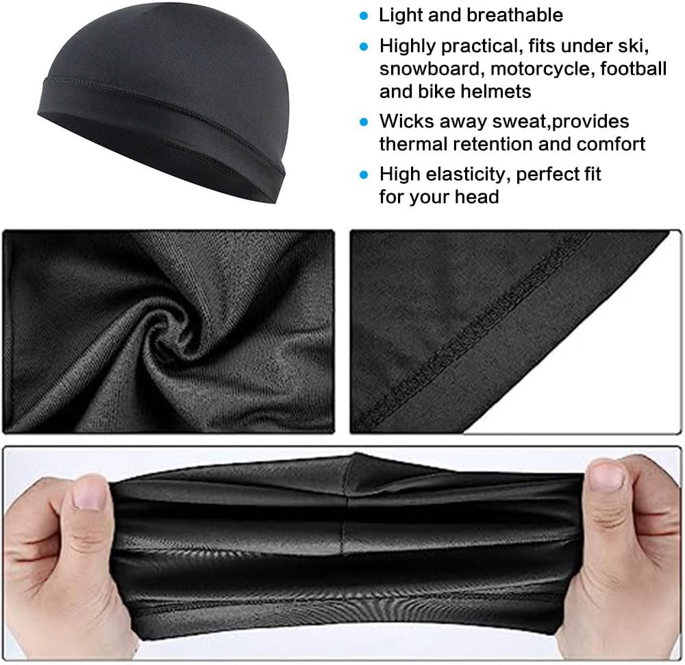 JZS Helmet Liner Skull Caps 6 Pieces Sweat Wicking Cycling Running Hat for Men Women(Black+Blue+Grey) image number 2