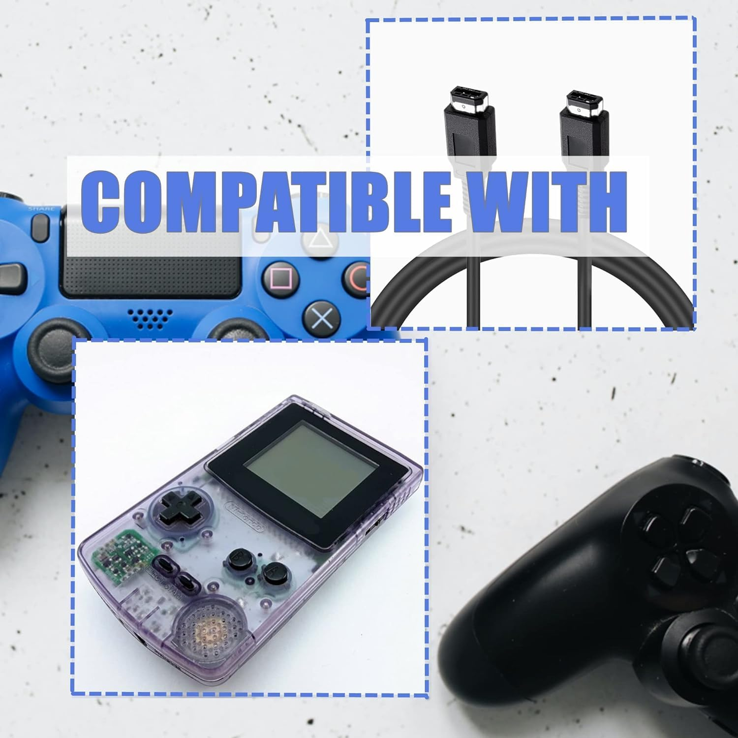 Two 2 Player Link Cable Cord Replacement for Nintendo Gameboy Color Gameboy Pocket GBP GBL GB Linking Cord(5 Pack) image number 5