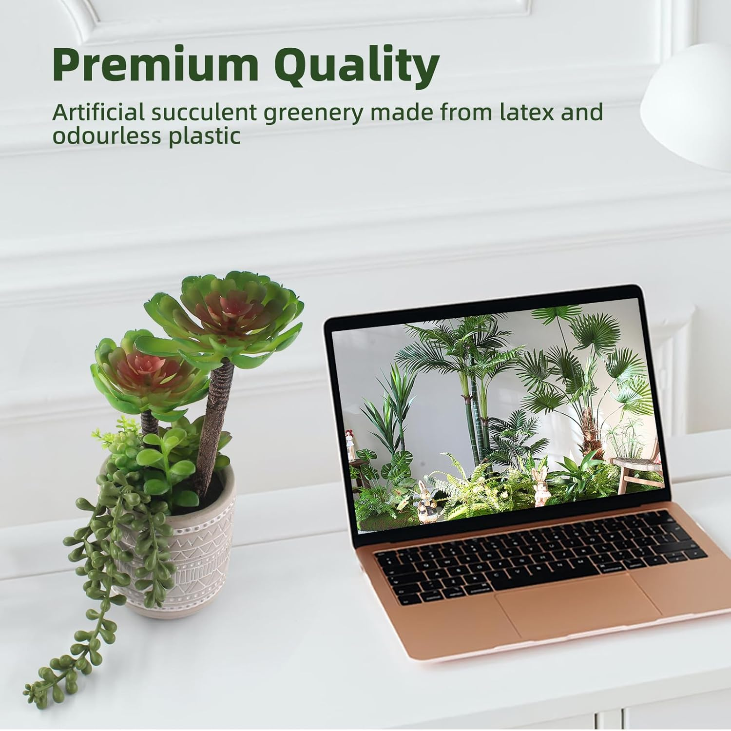 Artificial Succulents 11 Inch Fake Green Plants Premium Realistic Textured Faux Succulents String of Pearls Potted Ceramic Plant for Home Decor Table Centerpiece ﻿ image number 6