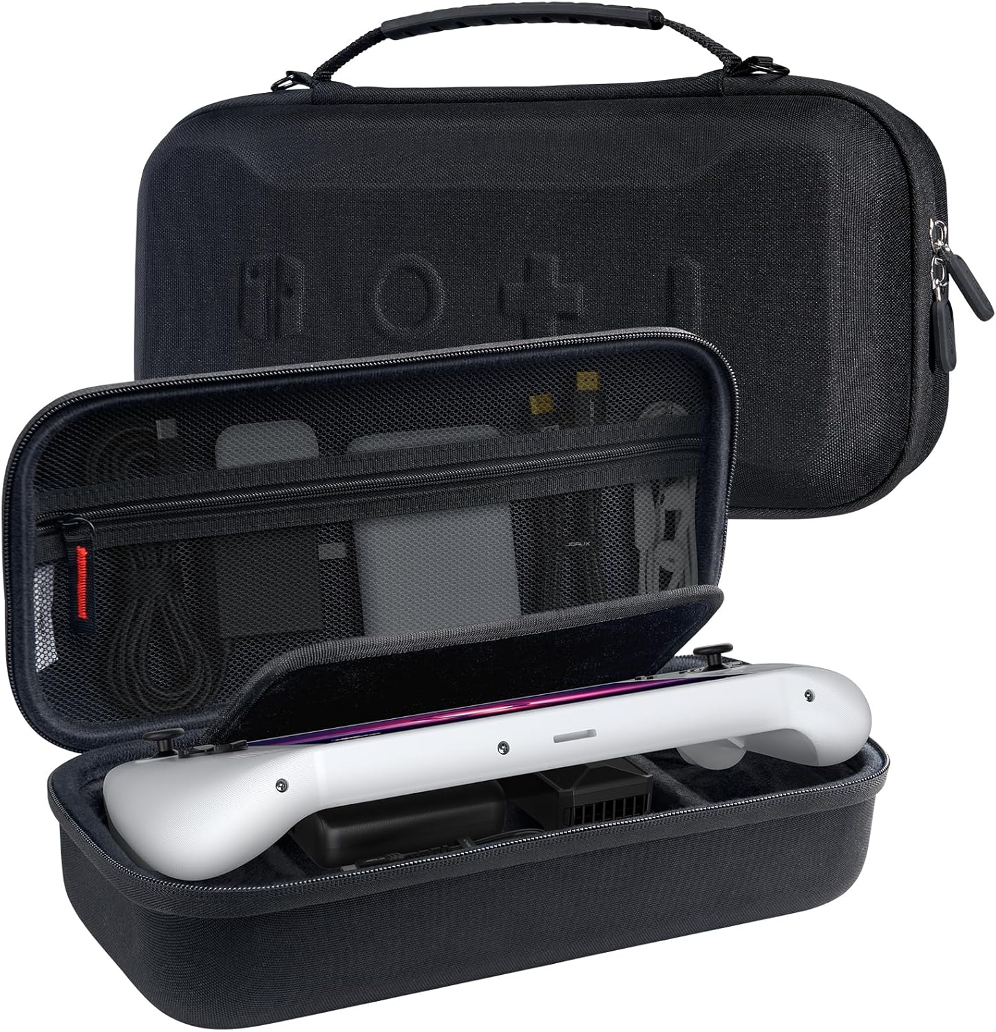 JSAUX Carrying Case for Lenovo Legion Go&Go S, Large Capacity Hard Portable Travel Case Pouch, Screen Protective Cover with Hand Grip, Accessories Storage Bag, Black