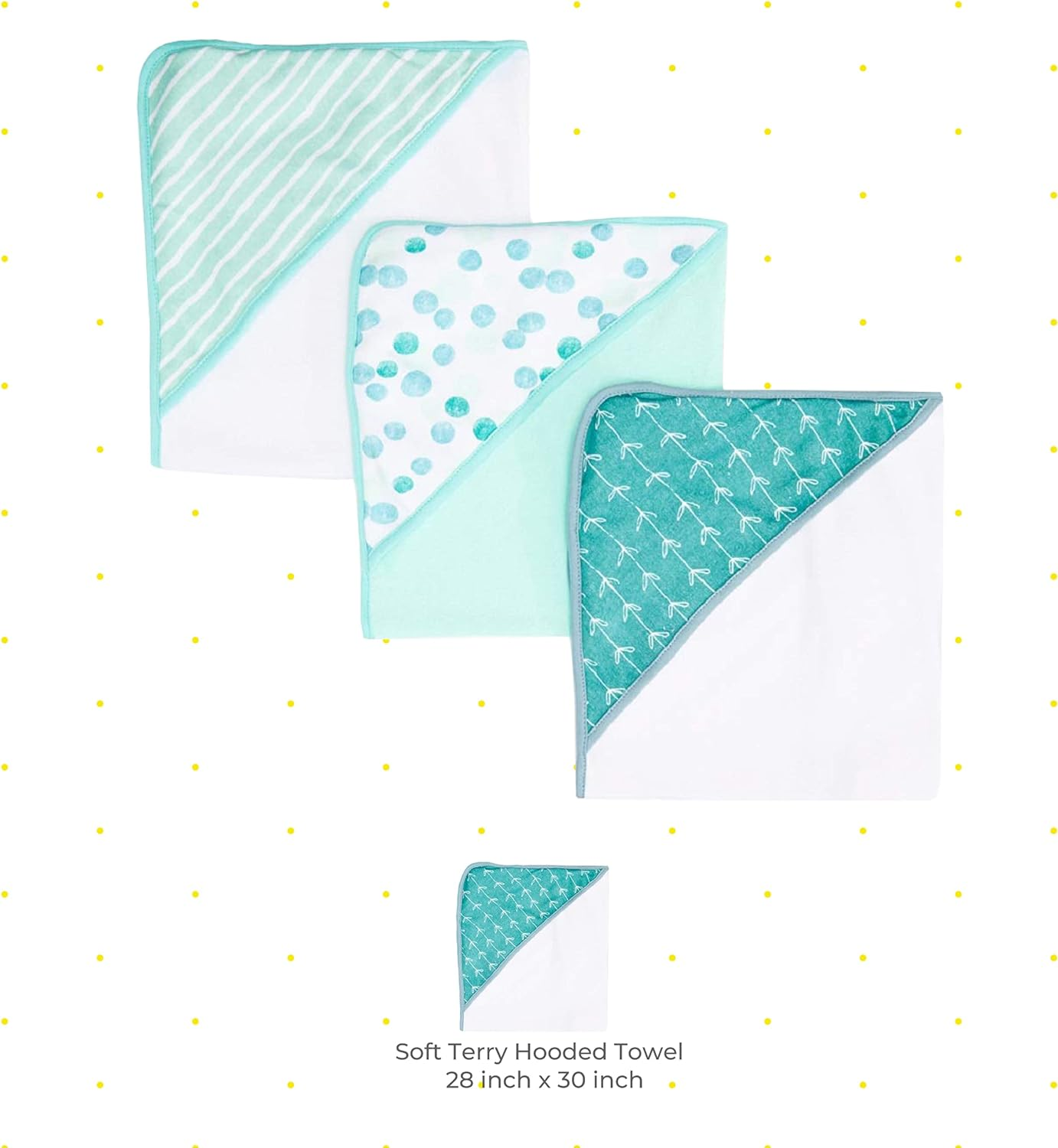 Spasilk Hooded Towel Set for Newborn Boys and Girls, Soft Terry Towel Set, Pack of 3, Green Dots image number 2
