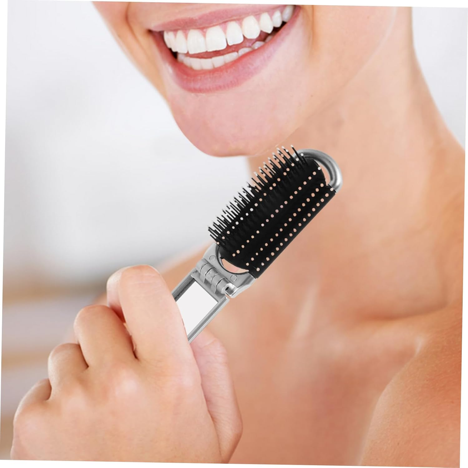 Ipetboom Folding Mirror Comb Hair Comb Travel Brush Detangling Brush Compact Mirror image number 6