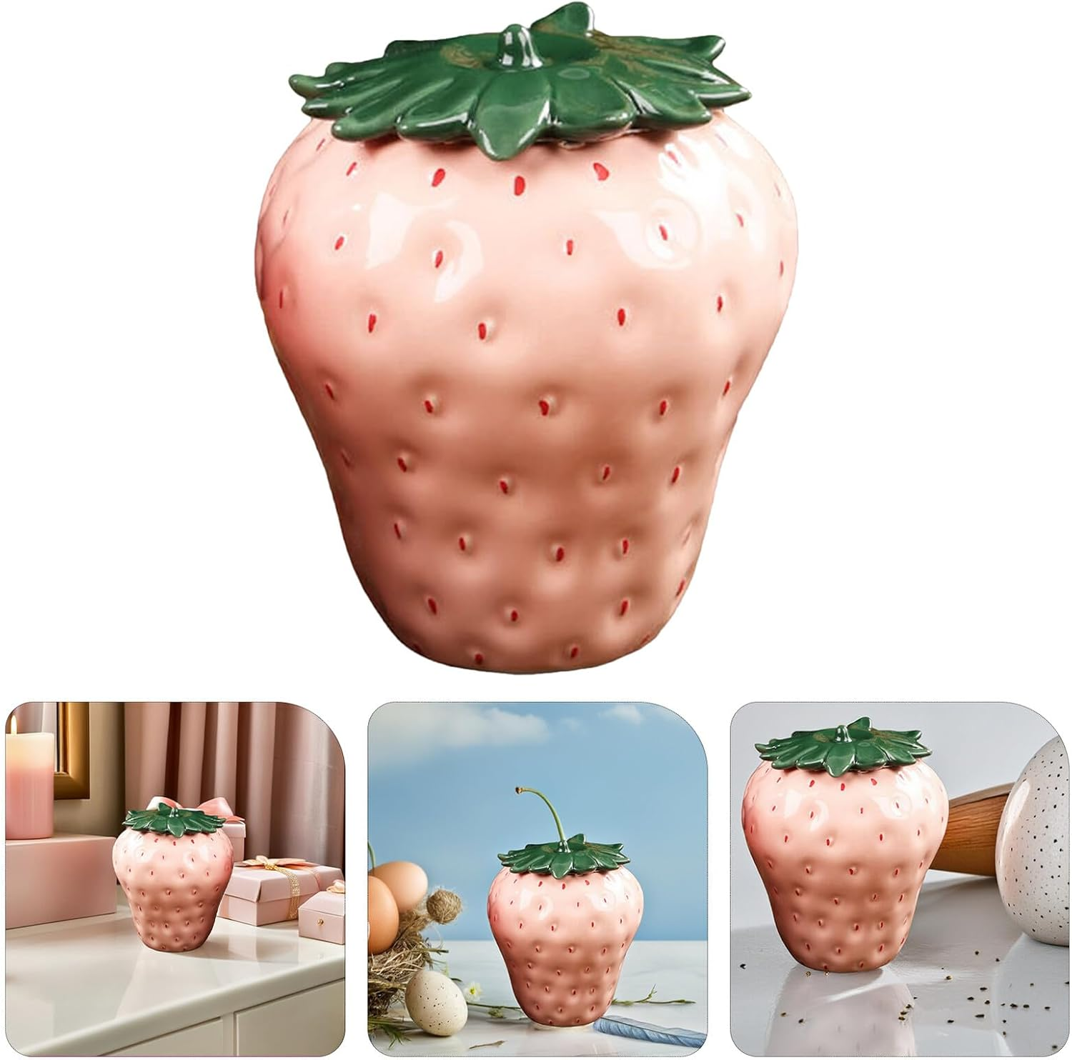 POPETPOP Strawberry Shaped Tea Canister Airtight Storage Jar for Tea Grains and Snacks Sealed Food Container for Kitchen Organization and Home Decor