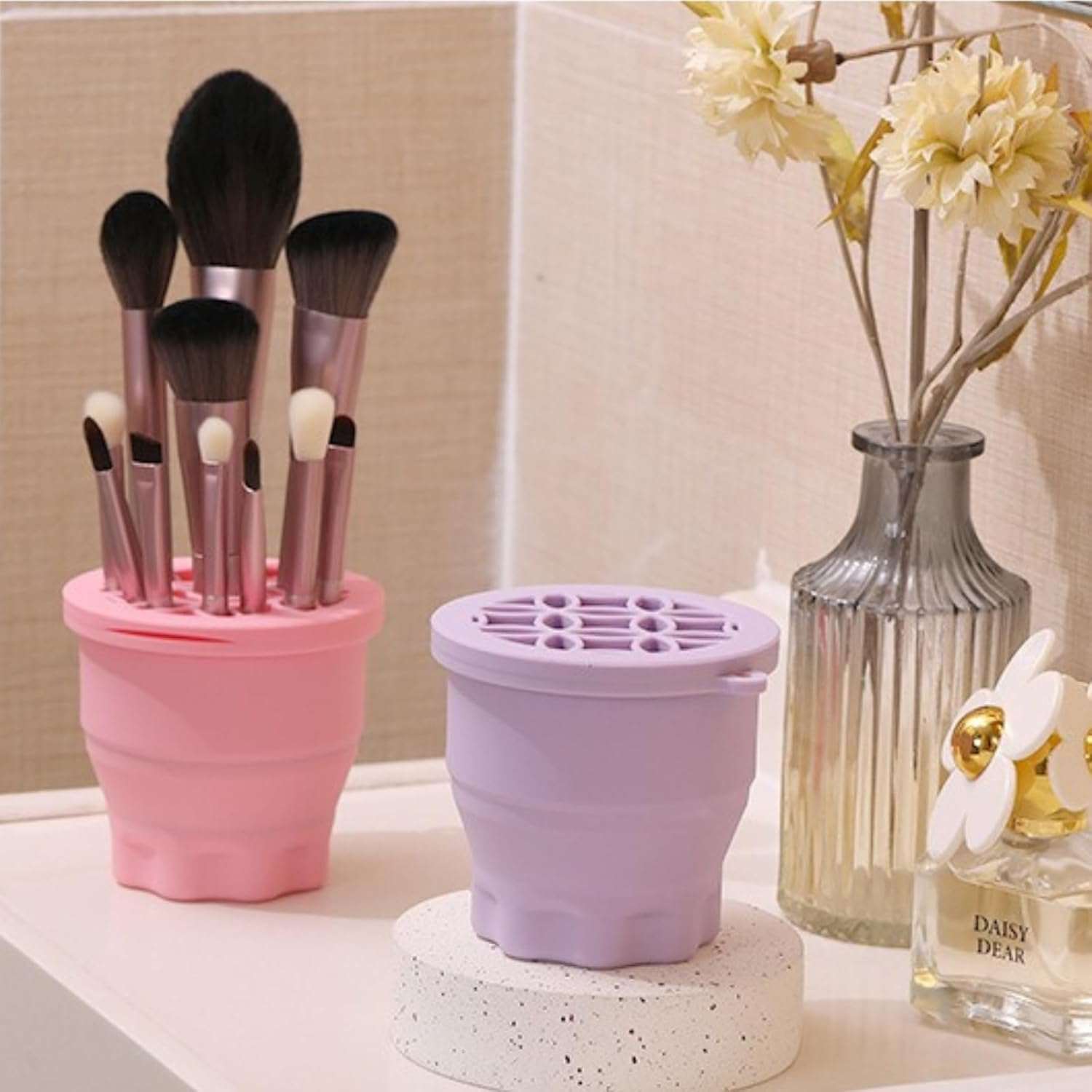 3-IN-1 Silicone Makeup Brush Cleaner & Holder - Portable Folding Washing Tool,Travel-Friendly Brush Cleaner Mat for Brushes,Sponge,Powder Puff - Cosmetic Brush Cleaning & Drying Organizer-Purple - Purple image number 6