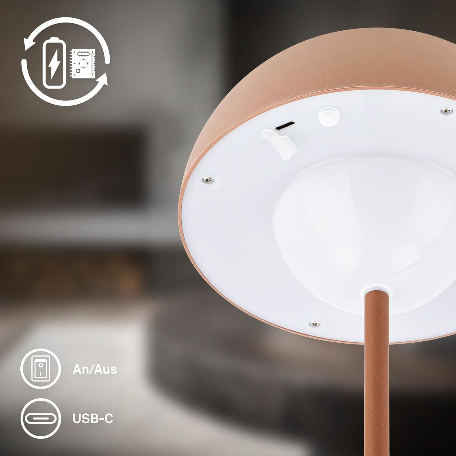 BRILONER - LED Table Lamp Wireless IP44 with Touch, Dimmable, Battery Exchangeable, Bedside Lamp, Reading Lamp, LED Lamp, Camping Lamp, Table Lamp, Battery Lamp, Outdoor Lamp, 16 X 29 Cm (Dxh), Coffee